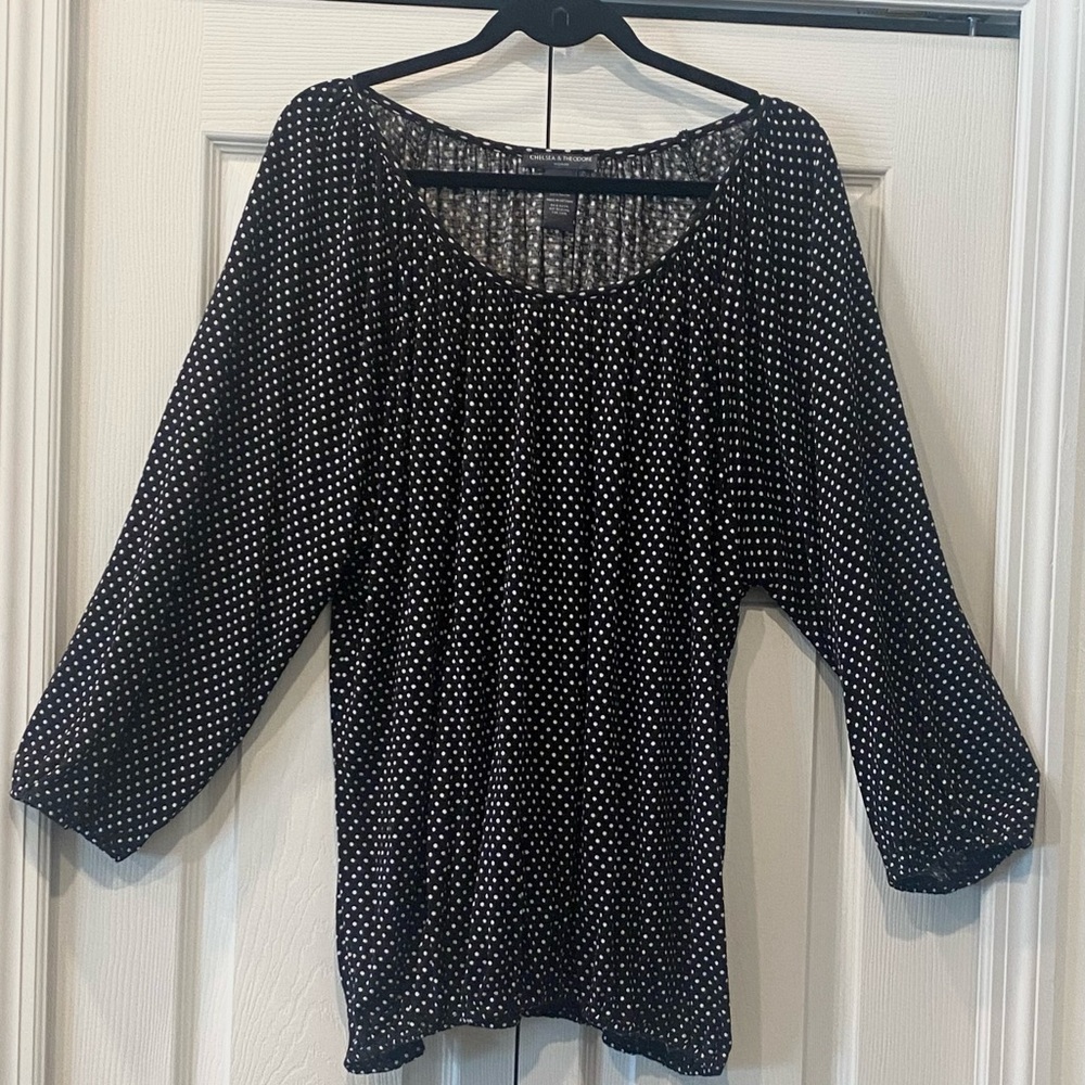 Chelsea & Theodore Polka Dot, Black and White Blouse Elegant Top